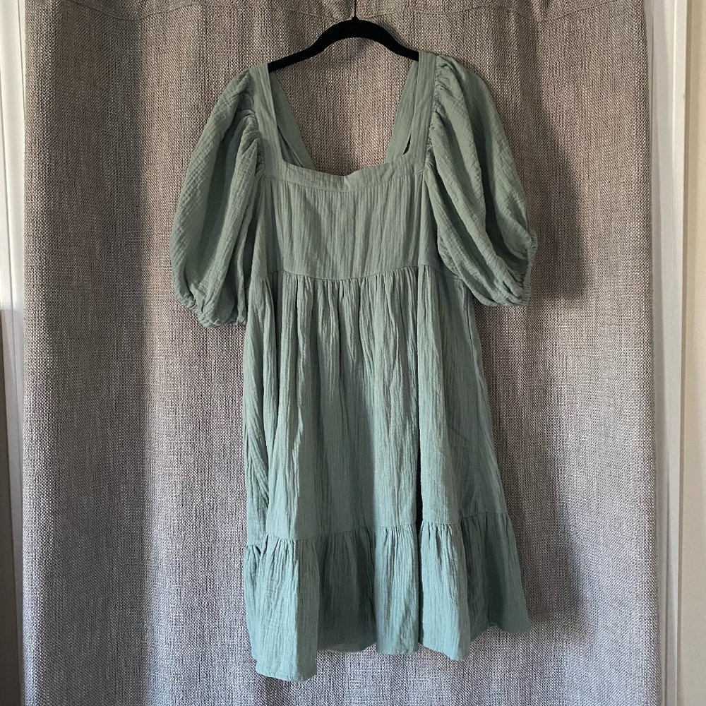 NWT In Loom Sage Green Cotton Square Neck Babydoll Dress